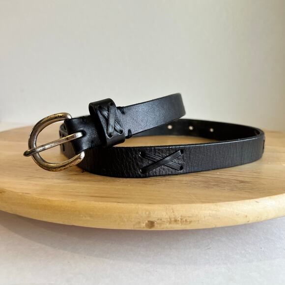 Ralph Lauren Black Genuine Leather Weaved Thin Skinny Silver Buckle Belt Size M main image 9